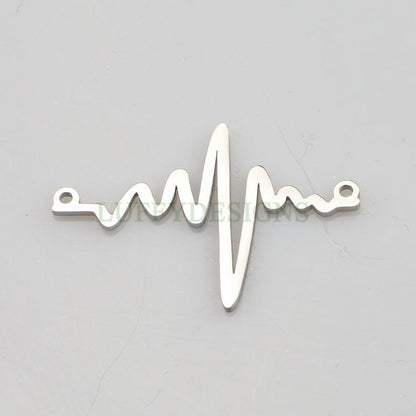 10pcs Heartbeat Charms, Gold/ Rose Gold Steel Findings, ECG Heartbeat Charm Pendant, Heartbeat Connector, Doctor/ Nurse Paramedic EMT charm