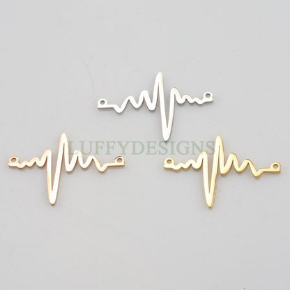10pcs Heartbeat Charms, Gold/ Rose Gold Steel Findings, ECG Heartbeat Charm Pendant, Heartbeat Connector, Doctor/ Nurse Paramedic EMT charm