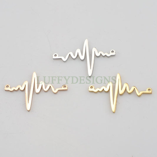 10pcs Heartbeat Charms, Gold/ Rose Gold Steel Findings, ECG Heartbeat Charm Pendant, Heartbeat Connector, Doctor/ Nurse Paramedic EMT charm