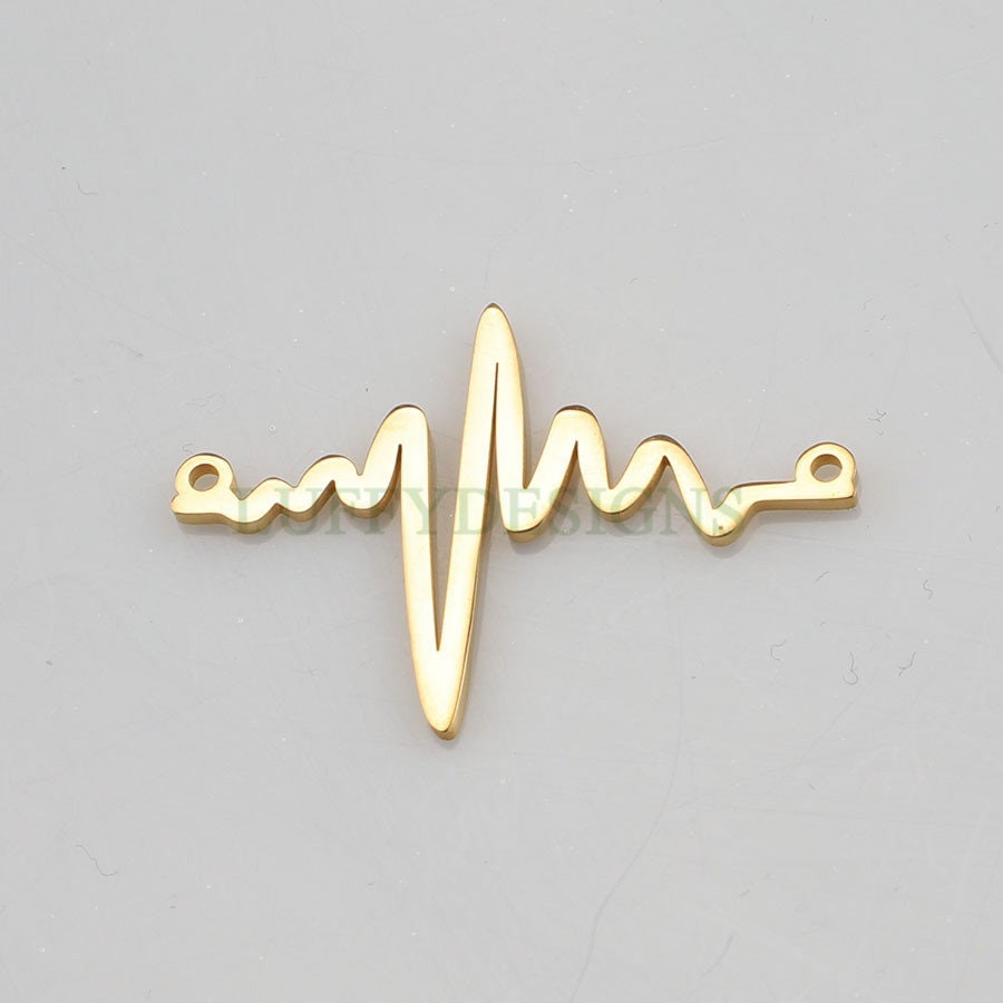 10pcs Heartbeat Charms, Gold/ Rose Gold Steel Findings, ECG Heartbeat Charm Pendant, Heartbeat Connector, Doctor/ Nurse Paramedic EMT charm