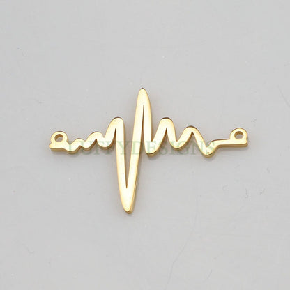 10pcs Heartbeat Charms, Gold/ Rose Gold Steel Findings, ECG Heartbeat Charm Pendant, Heartbeat Connector, Doctor/ Nurse Paramedic EMT charm