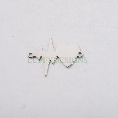 10pcs Heartbeat Charm, 18K Gold plated Stainless Steel, Heartbeat Connector, ECG Heartbeat Charm Pendant, Heart Charm, Love Charm, 20x28mm