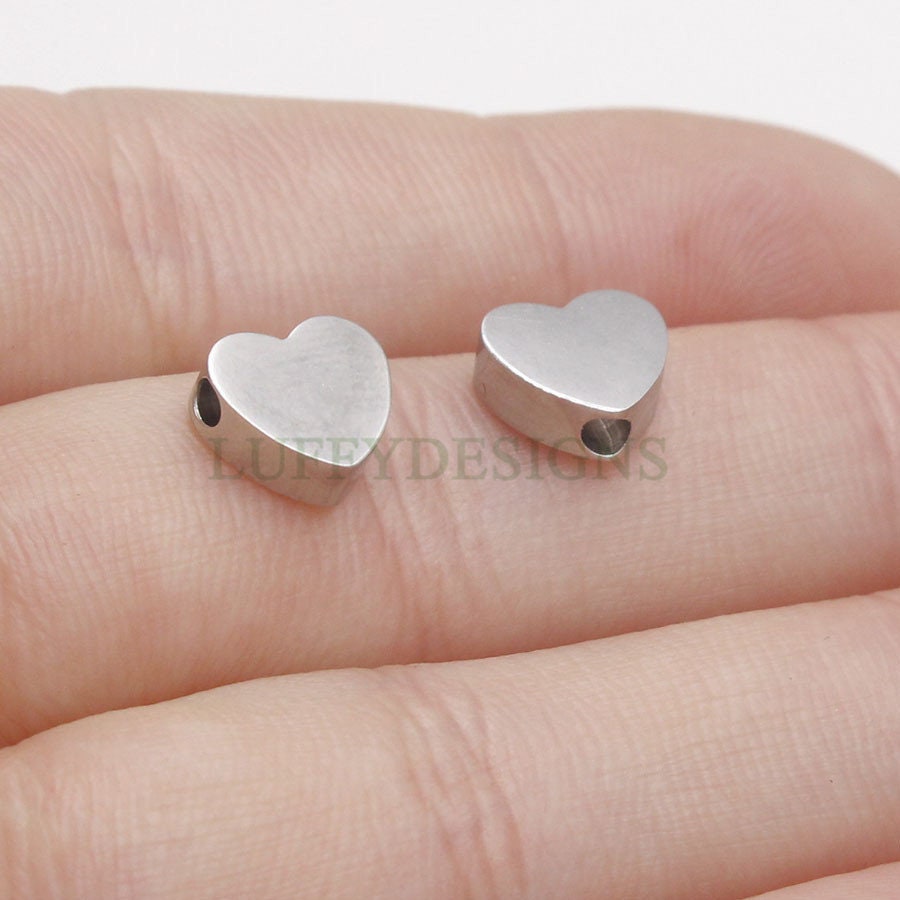 10pcs 3D Heart Charms 8x3mm, Gold /Rose Gold Stainless Steel Heart, Heart Beads Pendant, Tiny Heart Findings, Jewelry Making Supplies