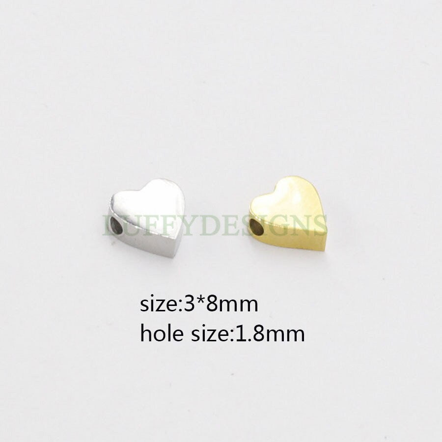 10pcs 3D Heart Charms 8x3mm, Gold /Rose Gold Stainless Steel Heart, Heart Beads Pendant, Tiny Heart Findings, Jewelry Making Supplies