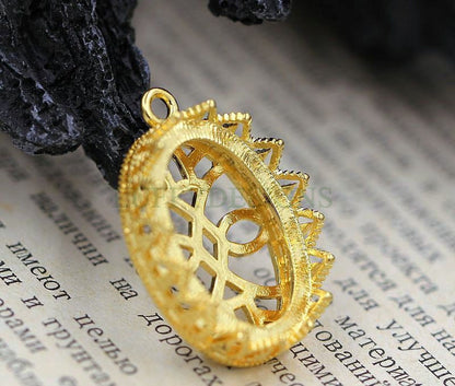 10pcs Oval Crown Bezel Cup 10x14mm/13x18mm/18x25mm, Silver /24K Gold plated Brass, Blank Bezel Base Setting, Gemstone Cabochon Pendant Base