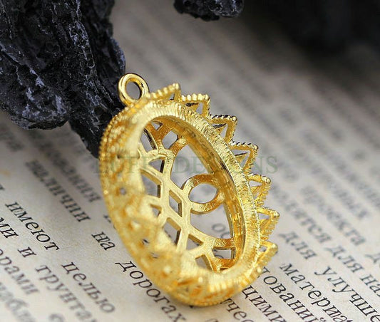 10pcs Oval Crown Bezel Cup 10x14mm/13x18mm/18x25mm, Silver /24K Gold plated Brass, Blank Bezel Base Setting, Gemstone Cabochon Pendant Base