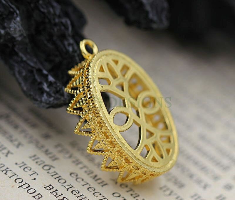10pcs Oval Crown Bezel Cup 10x14mm/13x18mm/18x25mm, Silver /24K Gold plated Brass, Blank Bezel Base Setting, Gemstone Cabochon Pendant Base
