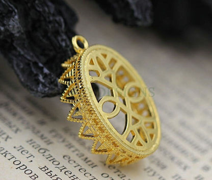 10pcs Oval Crown Bezel Cup 10x14mm/13x18mm/18x25mm, Silver /24K Gold plated Brass, Blank Bezel Base Setting, Gemstone Cabochon Pendant Base