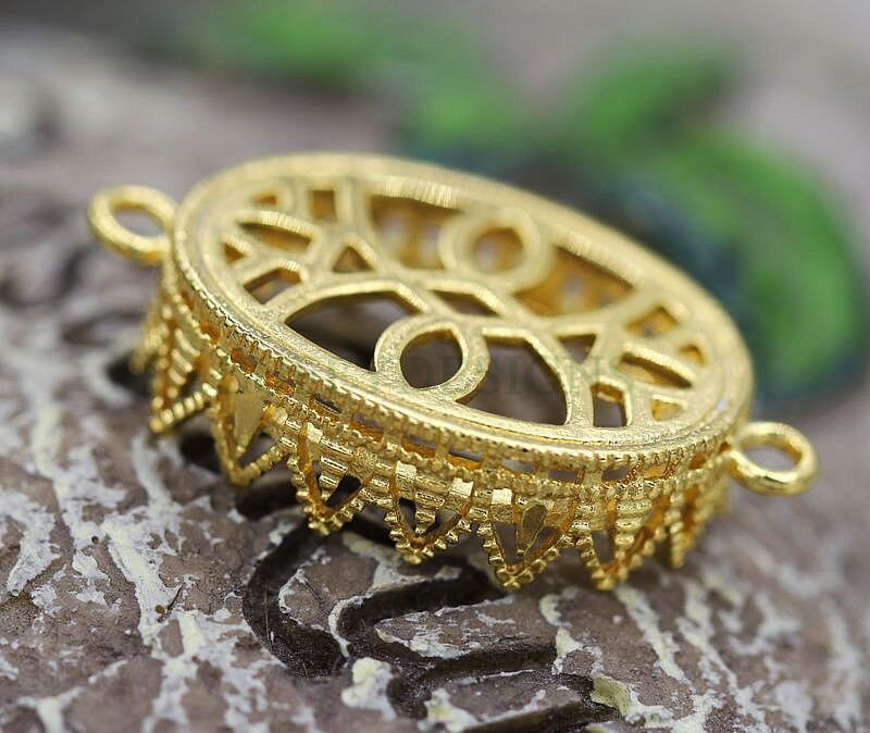 10pcs Oval Crown Bezel Cup 10x14mm/13x18mm/18x25mm, Silver /24K Gold plated Brass, Blank Bezel Base Setting, Gemstone Cabochon Pendant Base