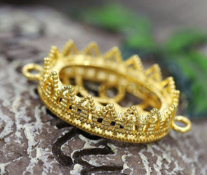 10pcs Oval Crown Bezel Cup 10x14mm/13x18mm/18x25mm, Silver /24K Gold plated Brass, Blank Bezel Base Setting, Gemstone Cabochon Pendant Base