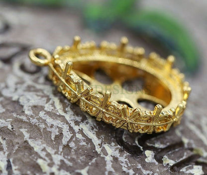 10pcs Teardrop Crown Bezel Cup 18x25mm, Silver /24K Gold plated Brass, Blank Bezel Base Setting, Gemstone Pendant Trays, Cabochon Base