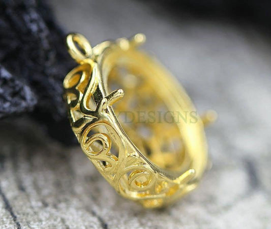 10pcs Round Crown Bezel Cup 20mm/25mm, Silver /24K Gold plated Brass, Blank Bezel Base Setting, Gemstone Cabochon Pendant Base