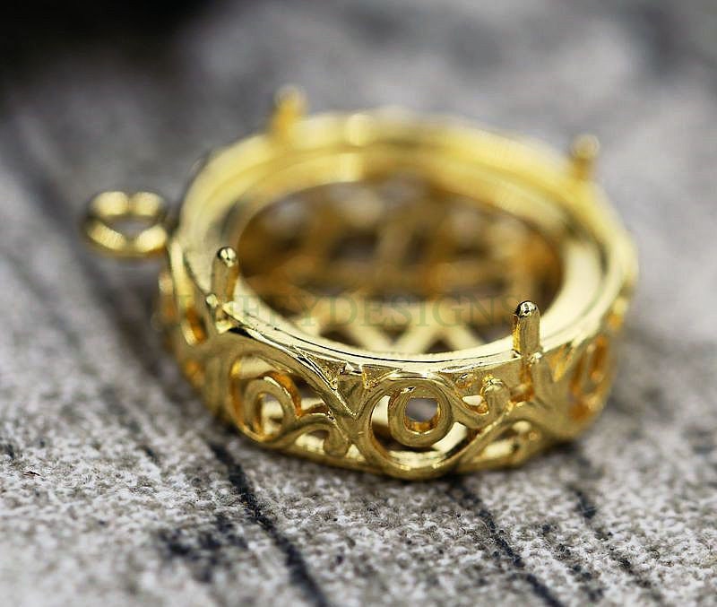 10pcs Round Crown Bezel Cup 20mm/25mm, Silver /24K Gold plated Brass, Blank Bezel Base Setting, Gemstone Cabochon Pendant Base