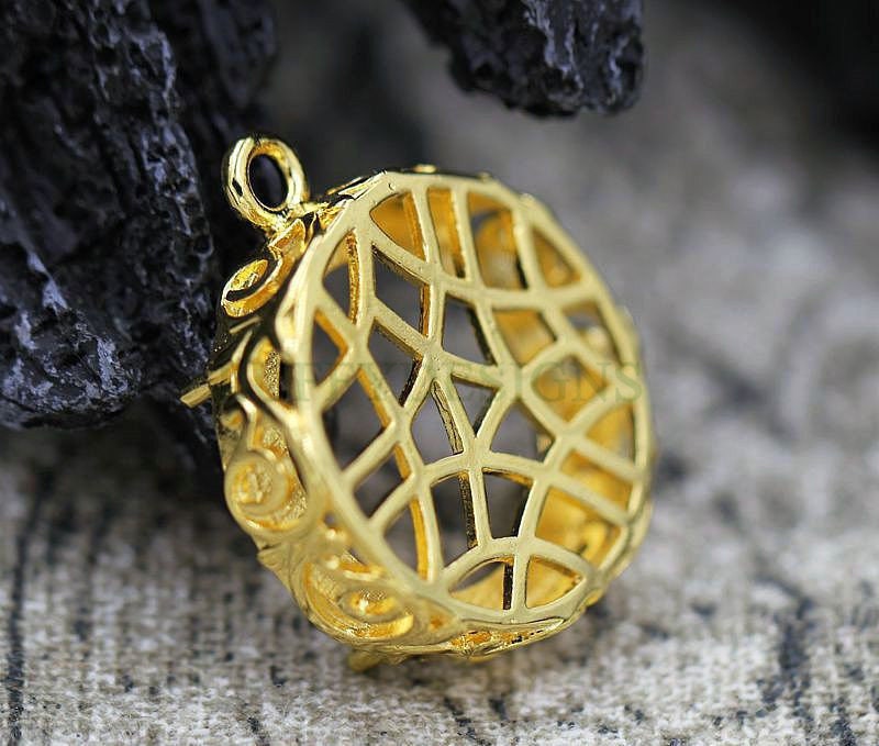 10pcs Round Crown Bezel Cup 20mm/25mm, Silver /24K Gold plated Brass, Blank Bezel Base Setting, Gemstone Cabochon Pendant Base