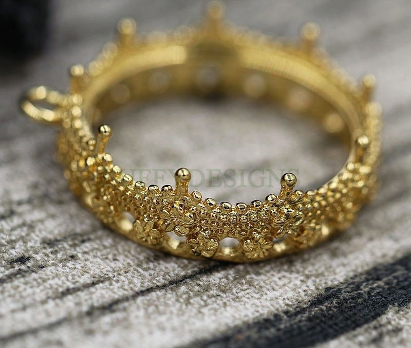10pcs Round Crown Bezel Cup 20mm/25mm, Silver /24K Gold plated Brass, Double Loops Blank Bezel Base Setting, Gemstone Cabochon Pendant Base