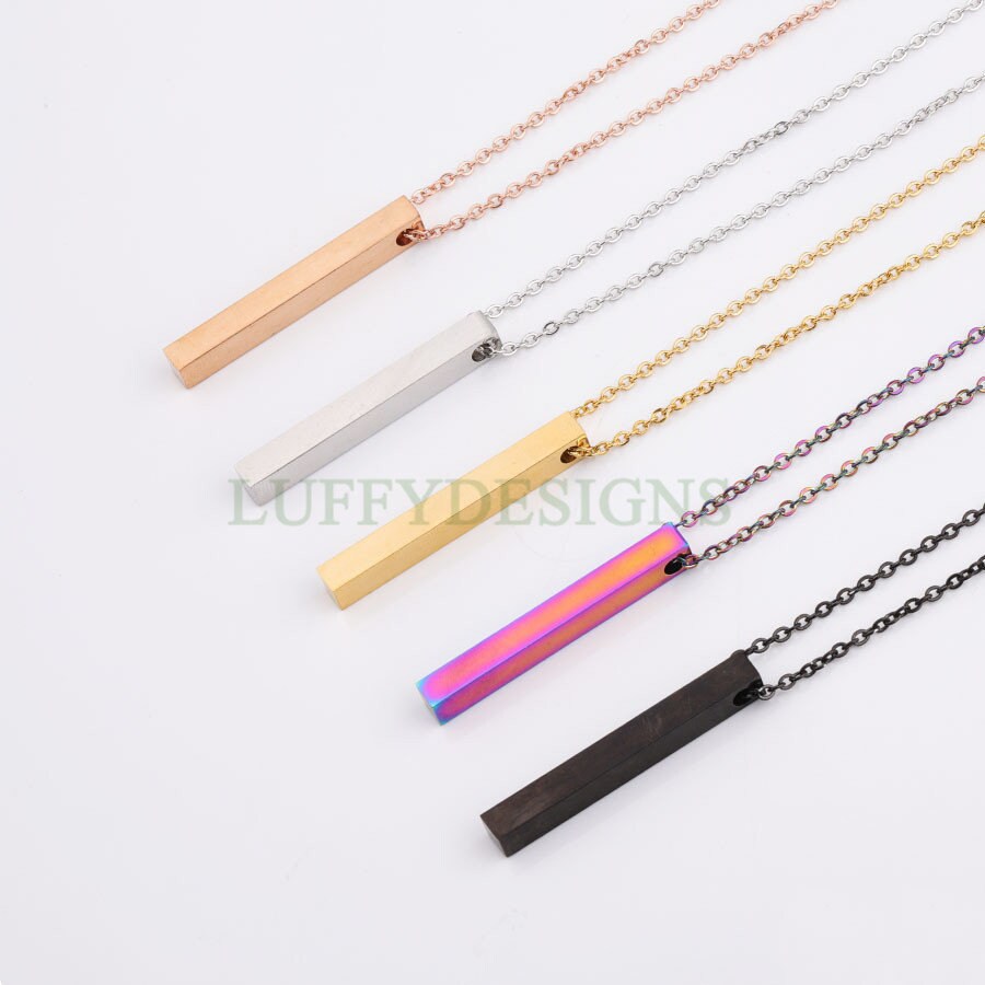 10pcs Blank 3D bar necklace, 3D bar necklace supplies, Gold stainless steel blanks, Hand stamping 3D bar necklace, DIY Engraving, 40x5mm