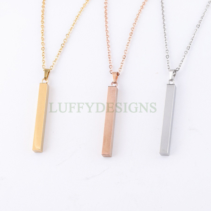 10pcs Blank 3D bar necklace supplies, Gold stainless steel blanks, Hand stamping 3D bar necklace with a Loop, DIY Engraving, 40x5mm