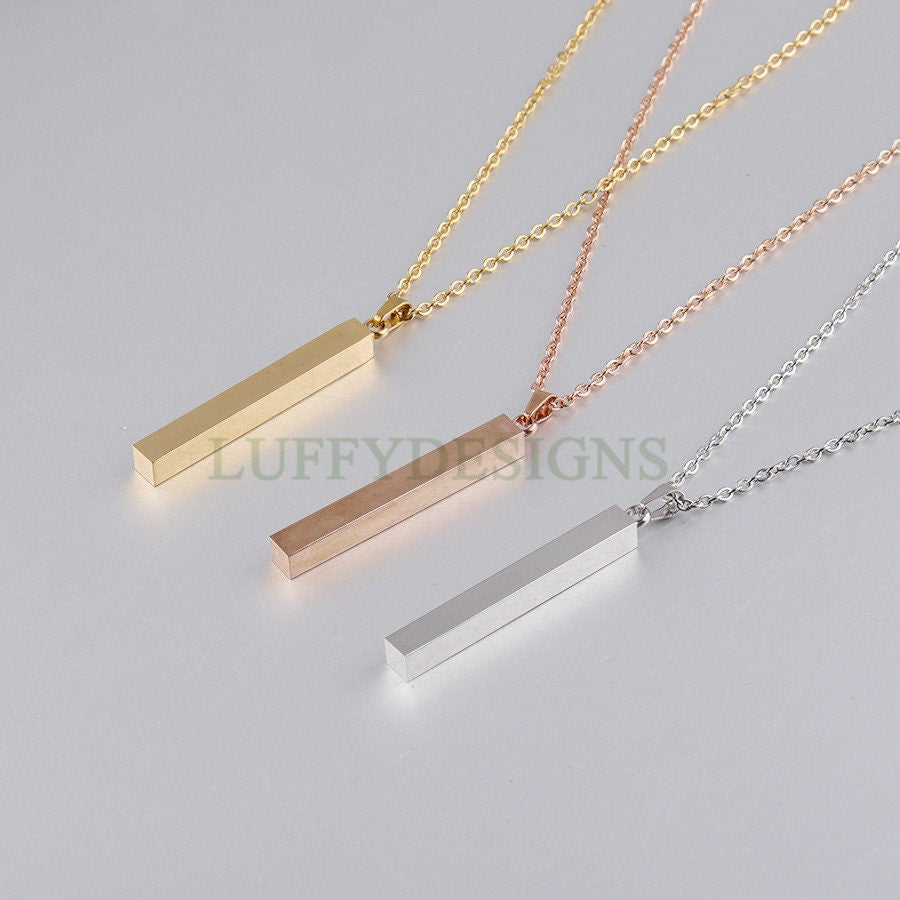 10pcs Blank 3D bar necklace supplies, Gold stainless steel blanks, Hand stamping 3D bar necklace with a Loop, DIY Engraving, 40x5mm