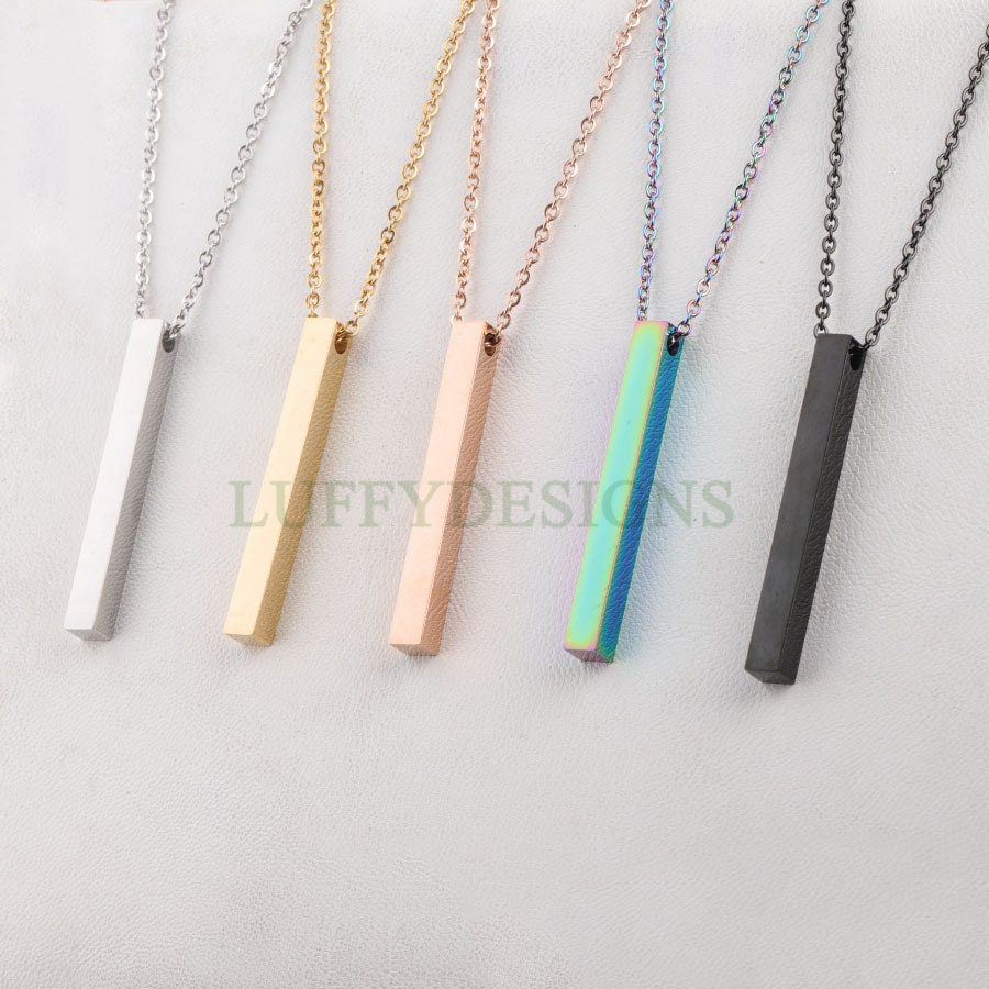 10pcs Blank 3D bar necklace, 3D bar necklace supplies, Gold stainless steel blanks, Hand stamping 3D bar necklace, DIY Engraving, 45x5mm