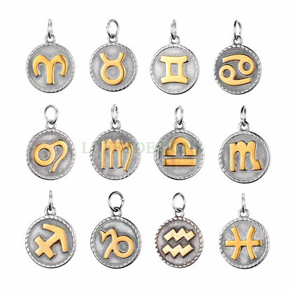 12pcs/5pcs Zodiac Constellation Charms, Zodiac Symbol, Horoscope Charm, 316L Stainless Steel, Astrological Zodiac Signs, Gold Zodiac Pendant