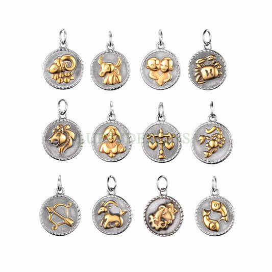 12pcs/5pcs Zodiac Constellation Charms, Zodiac Symbol, Horoscope Charm, 316L Stainless Steel, Astrological Zodiac Signs, Gold Zodiac Pendant