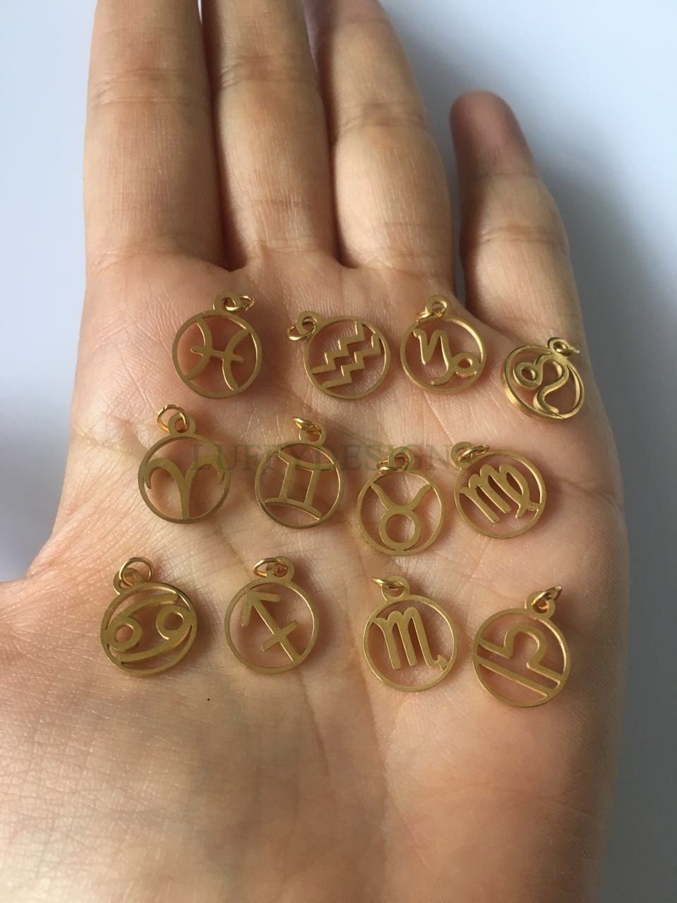WHOLESALE 12pcs/10pcs Round Zodiac Symbol Constellation Charm,Gold Hollow Gold Stainless Steel Findings,Metal Charms,Jewelry Making Supplies