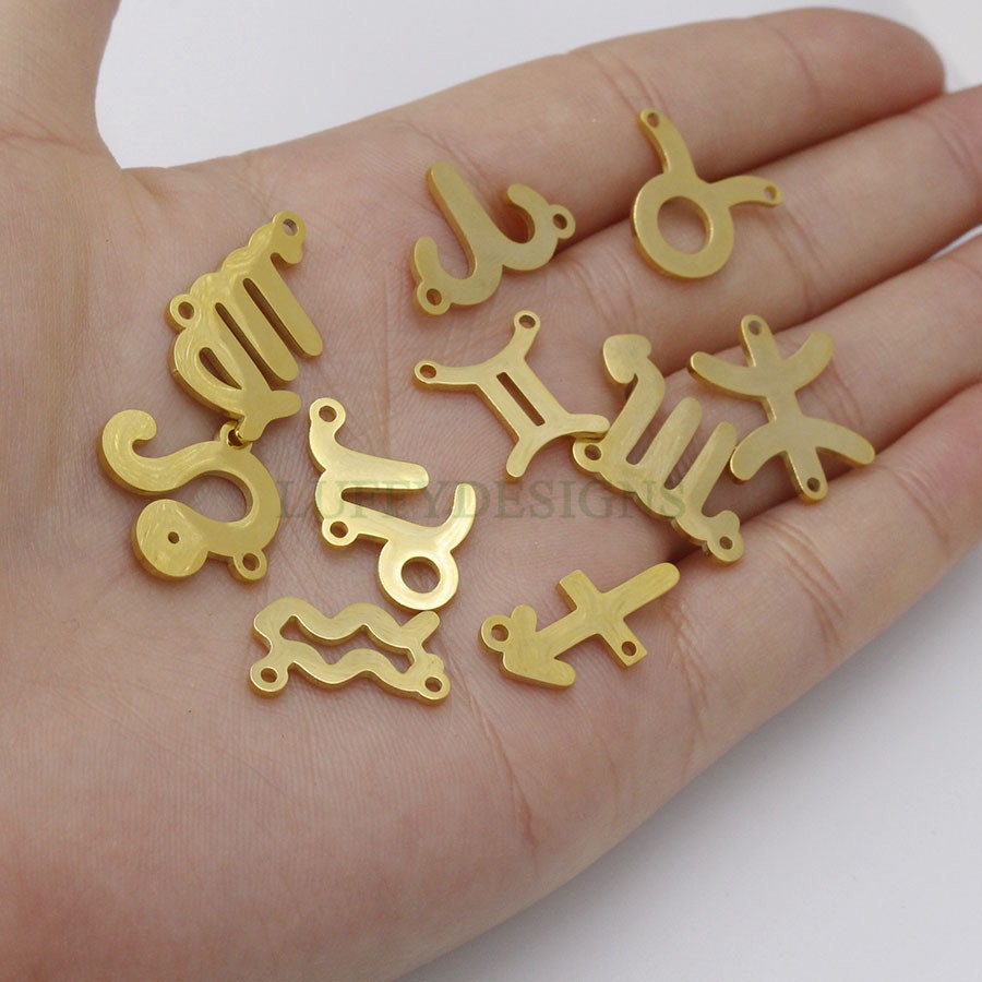 5pcs Zodiac Symbol Constellation Charm, Gold plated Stainless Steel, Gold Zodiac Pendant, Constellation Pendant, Mirror Polished, 15mm