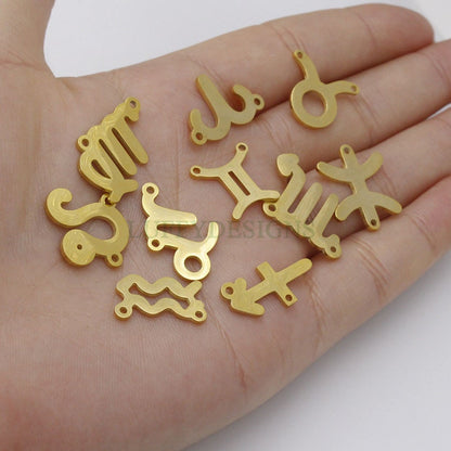 5pcs Zodiac Symbol Constellation Charm, Gold plated Stainless Steel, Gold Zodiac Pendant, Constellation Pendant, Mirror Polished, 15mm