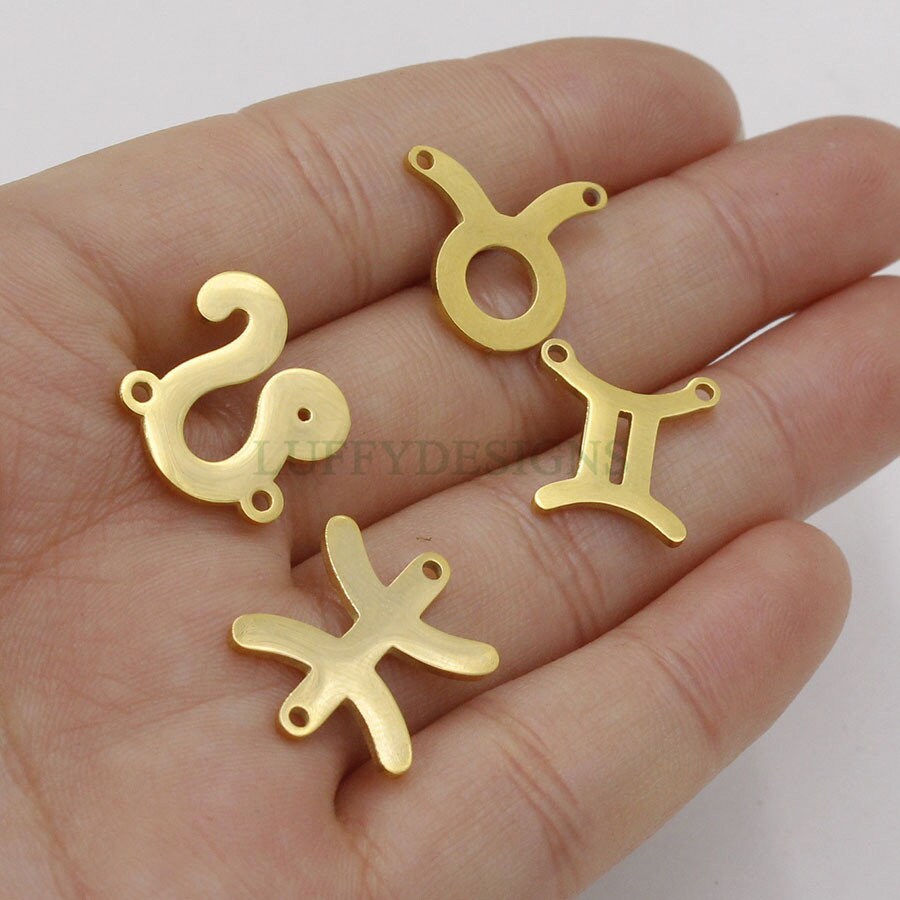 5pcs Zodiac Symbol Constellation Charm, Gold plated Stainless Steel, Gold Zodiac Pendant, Constellation Pendant, Mirror Polished, 15mm