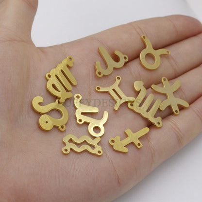 5pcs Zodiac Symbol Constellation Charm, Gold plated Stainless Steel, Gold Zodiac Pendant, Constellation Pendant, Mirror Polished, 15mm