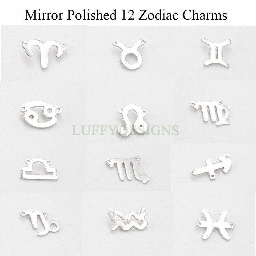 5pcs Zodiac Symbol Constellation Charm, Gold plated Stainless Steel, Gold Zodiac Pendant, Constellation Pendant, Mirror Polished, 15mm