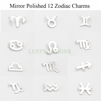 5pcs Zodiac Symbol Constellation Charm, Gold plated Stainless Steel, Gold Zodiac Pendant, Constellation Pendant, Mirror Polished, 15mm