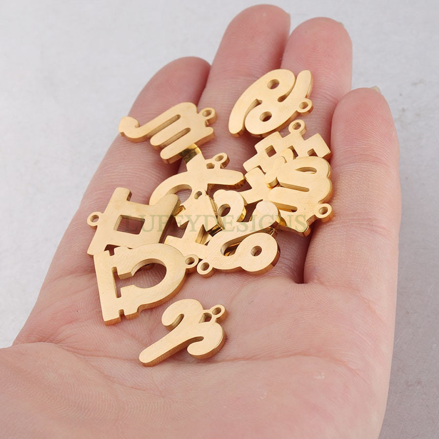 5pcs Zodiac Symbol Constellation Charm, Gold plated Stainless Steel, Gold Zodiac Pendant, Constellation Pendant, Mirror Polished, 15mm