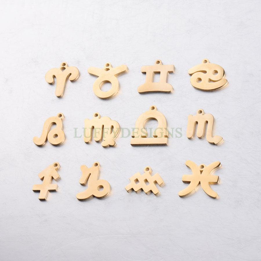 5pcs Zodiac Symbol Constellation Charm, Gold plated Stainless Steel, Gold Zodiac Pendant, Constellation Pendant, Mirror Polished, 15mm