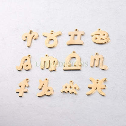 5pcs Zodiac Symbol Constellation Charm, Gold plated Stainless Steel, Gold Zodiac Pendant, Constellation Pendant, Mirror Polished, 15mm