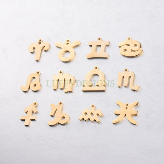 5pcs Zodiac Symbol Constellation Charm, Gold plated Stainless Steel, Gold Zodiac Pendant, Constellation Pendant, Mirror Polished, 15mm