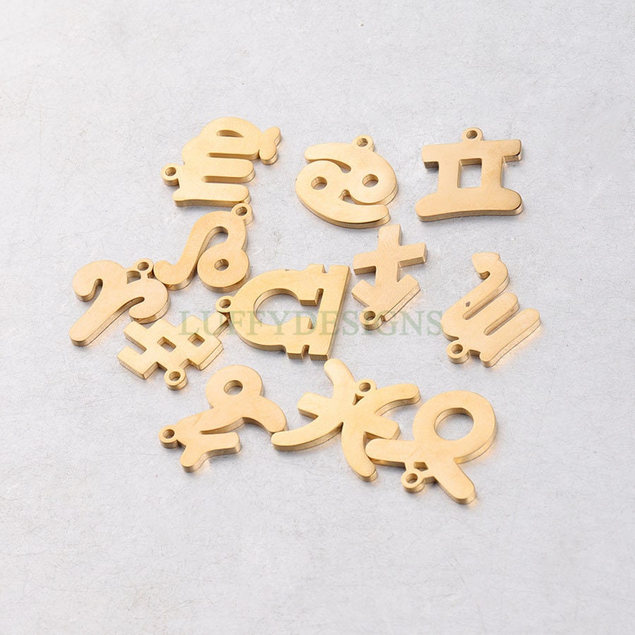 5pcs Zodiac Symbol Constellation Charm, Gold plated Stainless Steel, Gold Zodiac Pendant, Constellation Pendant, Mirror Polished, 15mm