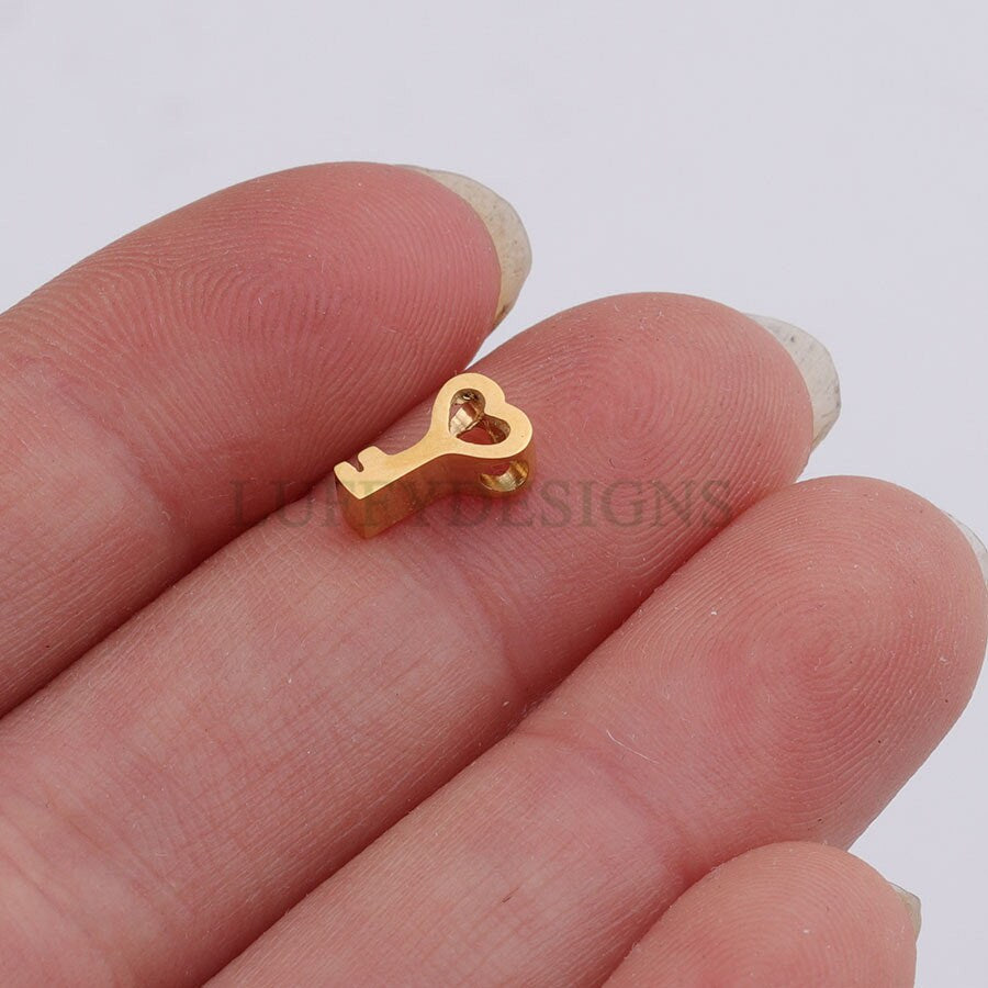 10pcs 3D Key Charms, Gold /Rose Gold plated Stainless Steel, 8x5mm Key Beads, Gold Key Pendants, Tiny Key Findings