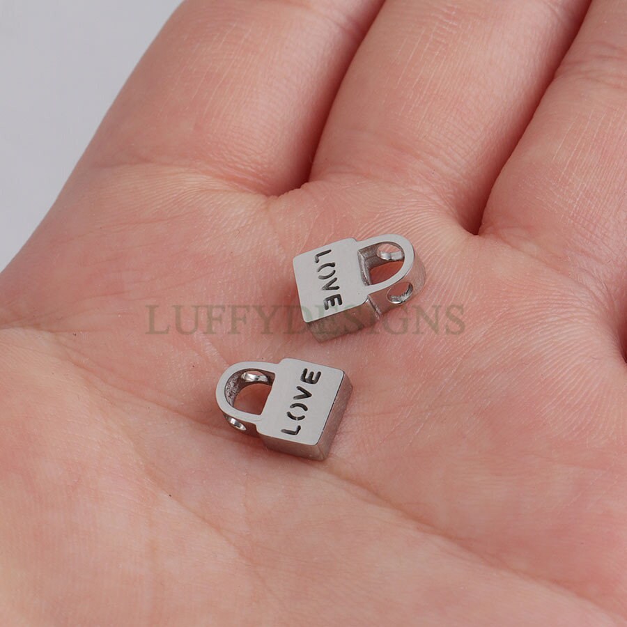 10pcs 3D Lock Charms 10x7mm, Gold plated Stainless Steel, Gold Lock Beads Charm, Tiny Lock Findings, Mirror Polished, Love Lock Beads Charm