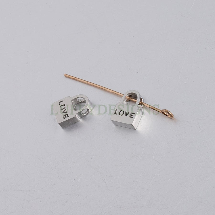 10pcs 3D Lock Charms 10x7mm, Gold plated Stainless Steel, Gold Lock Beads Charm, Tiny Lock Findings, Mirror Polished, Love Lock Beads Charm