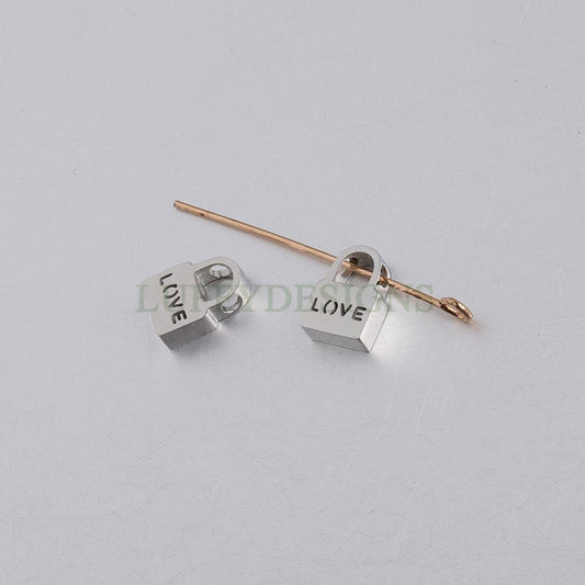 10pcs 3D Lock Charms 10x7mm, Gold plated Stainless Steel, Gold Lock Beads Charm, Tiny Lock Findings, Mirror Polished, Love Lock Beads Charm