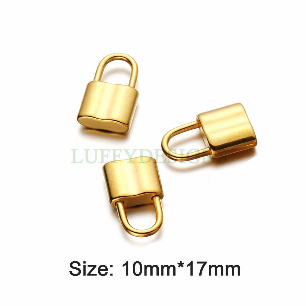 10pcs 3D Lock Charms 10x17mm, Gold plated Stainless Steel, Gold Lock Pendant Charm, Tiny Lock Findings, Rose Gold Lock Pendant