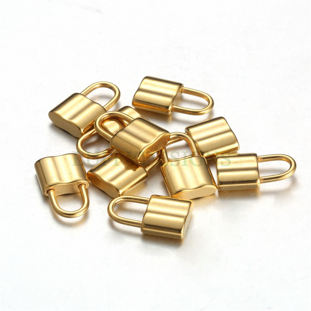 10pcs 3D Lock Charms 10x17mm, Gold plated Stainless Steel, Gold Lock Pendant Charm, Tiny Lock Findings, Rose Gold Lock Pendant
