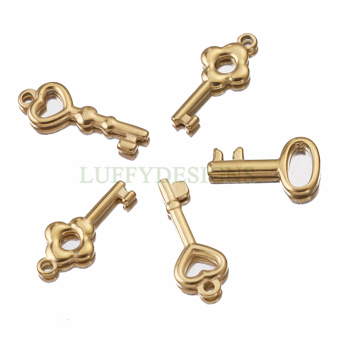 5pcs 3D Key and Lock Charms, Gold plated Stainless Steel, Gold Key and Lock Pendant, Tiny Key and Lock Charms, Jewelry Making Findings