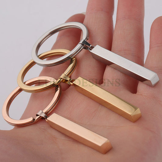 5pcs Blank 3D bar keychain, 3D bar keyring supplies, Gold stainless steel blanks, Hand stamping bar keychain, Mirror Polished DIY Engraving