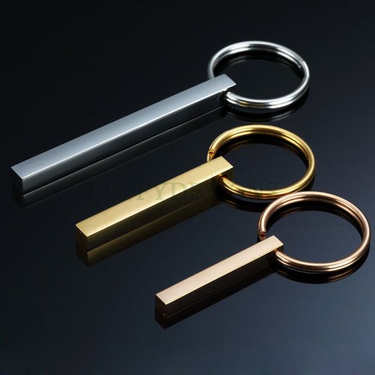 5pcs Blank 3D bar keychain, 3D bar keyring supplies, Gold stainless steel blanks, Hand stamping bar keychain, Mirror Polished DIY Engraving