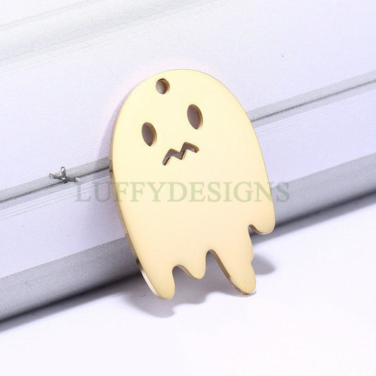 10pcs Halloween Ghost Charm Pendant, Ghost Bracelet, Ghost Necklace, Ghost Earring, Tiny Halloween Charm, 18K Gold plated Stainless Steel