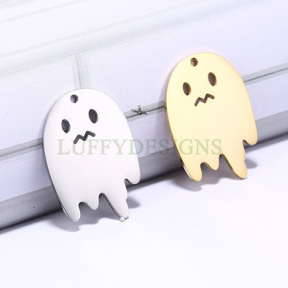 10pcs Halloween Ghost Charm Pendant, Ghost Bracelet, Ghost Necklace, Ghost Earring, Tiny Halloween Charm, 18K Gold plated Stainless Steel