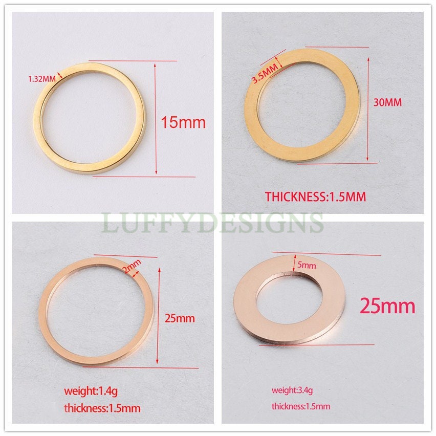 10pcs Gold Ring Charm, Close Jump Ring, Circles Charms Link Connectors, Round Pendant, Round Flat Ring, 18K Gold plated 316L Stainless Steel
