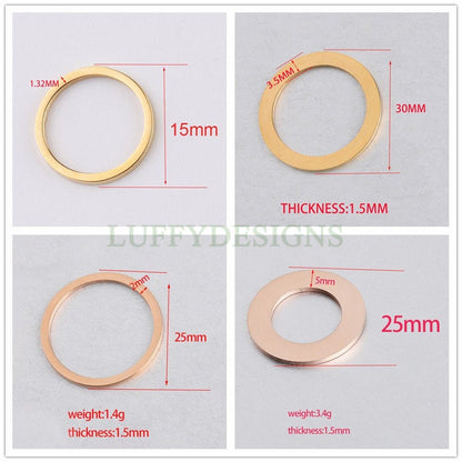 10pcs Gold Ring Charm, Close Jump Ring, Circles Charms Link Connectors, Round Pendant, Round Flat Ring, 18K Gold plated 316L Stainless Steel